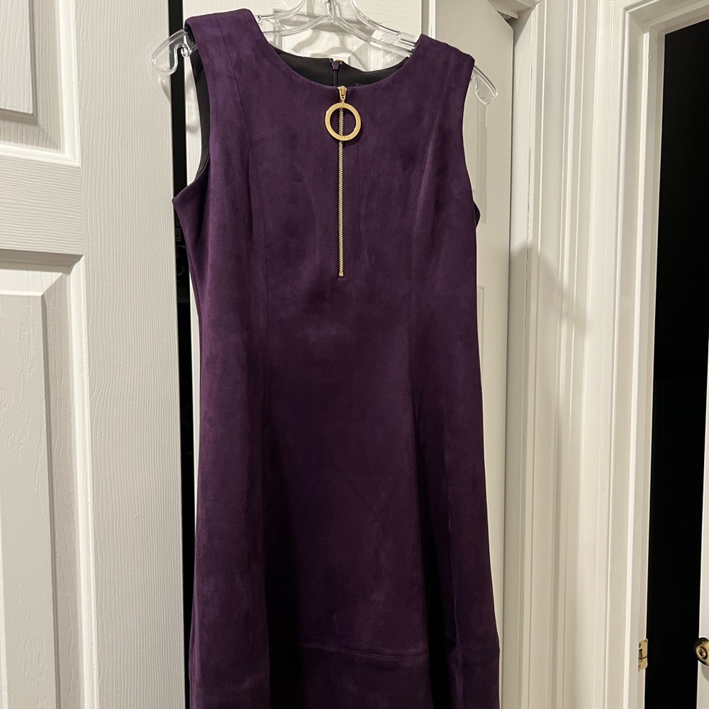 DKNY purple ultra suede dress with zip front detail NWOT